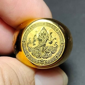 タイのお守りリング、美しい、幸運、成功の神、ヒンドゥー教、ガネーシャ、ガネーシャ神、オーム、ユニセックスリング、RA240308、送料無料