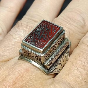 Unikatowy Rzadki, Afgański Vintage Islamski, Agat, Intaglio, Stary Pismo Arabskie, Bok, Feniks, Srebrny Pierścień, Powodzenia, RS241201, Darmowa Wysyłka