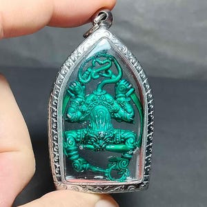 Thai Amulet Pendant, Unique, Hanuman Slaying The Giant Kumphan, Luang Pu, Kalong Khiaw Kaew, Good Luck, Protection, PD250817, Free Shipping