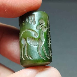 Verzamelobject, mooi, uniek, groene steen, agaat, diepdruk, sfinx, dier, rollend, buiskraal, BC240138, gratis verzending