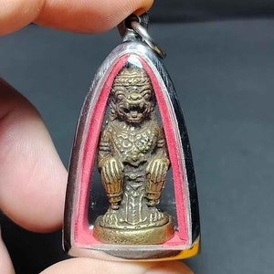 Tajski wisiorek amulet, tajska sztuka, Luang Phu Tim, Hanuman, ochrona, moc, szczęście, PD240818, brązowy wisiorek, darmowa wysyłka