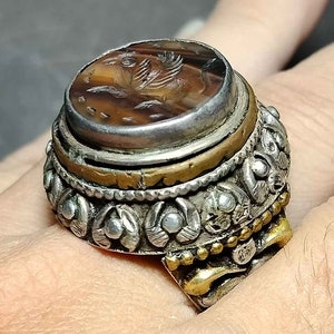 Collectible, Old Ring, Red Stone, Agate, Intaglio Griffin, Silver Ring, Unisex, Size 11.5 Us, Arabian Ring, Amulet Antique, Free Shipping