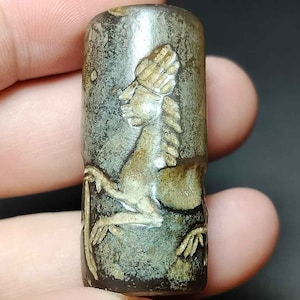 Collection, beau, unique, pierre, agate, taille-douce, sphinx, cheval, animal, roulant, perle tube, BC240420, livraison gratuite
