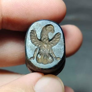 Perle dôme de collection, style romain, pièce rare unique, lapis lazuli, pierre bleue, taille-douce, oiseau, phénix, cire de phoque, porte-bonheur, BC241223, livraison gratuite