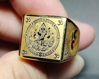 Thai Amulet Ring, Beautiful, Good Luck, God Success, Hindu, Ganesh, Lord Ganesha, Ohm, Unisex Ring, RA230705, Free Shipping