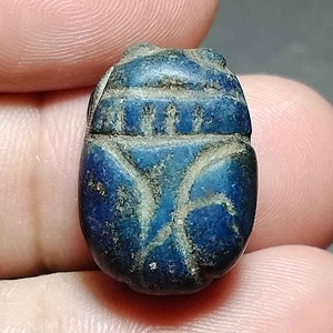 Collectible, Unique Bead, Good Luck, Amazing, Lapis Lazuli, Blue Stone, Carved, Scarab, Beetle Bead, BC240410, Free Shipping