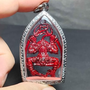 Thai Amulet Pendant, Unique, Hanuman Slaying The Giant Kumphan, Luang Pu, Kalong Khiaw Kaew, Good Luck, Protection, PD250818, Free Shipping