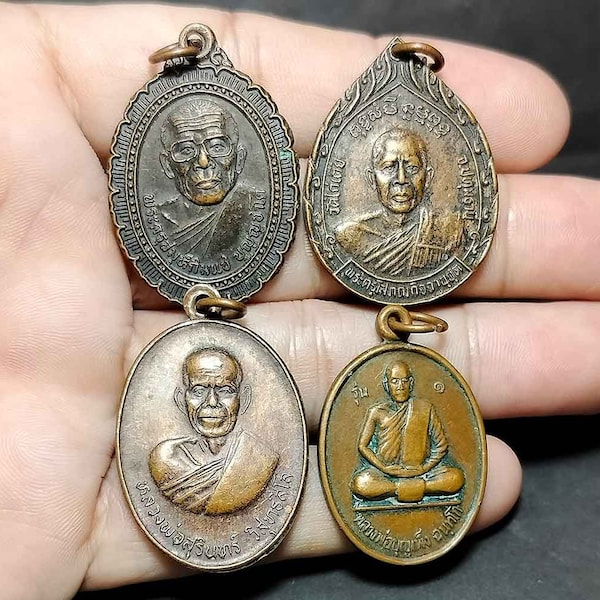 Collectible Vintage, 4 Thai Amulet Pendant, Beautiful, Buddha, Talisman, Good Luck, Money, Success, PD231020, Amulet Antique, Free Shipping