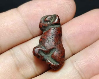 Carved Agate Jasper Amulet Bead, Roman Tiger Lion Statue