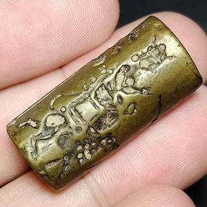 Colecionável, Único Raro, Conta de Tubo de Bronze, Intaglio, Tribo Ritual Babilônica, Leão, Rolamento, Cera de Selo, SC231002, Frete Grátis