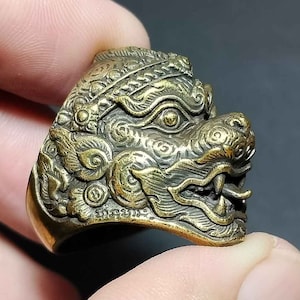 Thai Amulet Ring, Art Thai, Beautiful Ring, &quot;Ramakien&quot; &quot;Hanuman&quot;, Monkey Face, Men Ring, Fierce, Formidable, Amulet Antique, Free Shipping