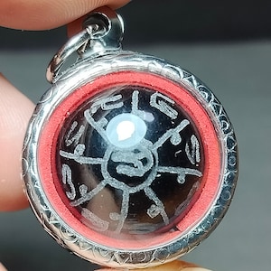 Thaise amulethanger, Luang Pu Du, talisman, kristallen bol, Yantra, geluk, rijk, succesvol, PD241005, gratis verzending