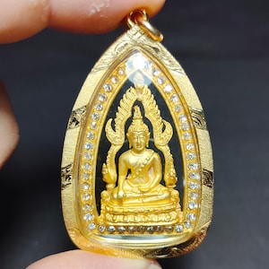 Thaise amulethanger, mooi, Thaise kunst, Phra Buddha Chinnarat, verguld, welvarend, gelukkig, helpen beschermen, PD241204, gratis verzending