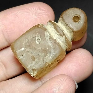 Coleccionable, Cuenta con Sello, Estilo Egipcio, Única, Cuenta Antigua, Piedra de Cristal, Talla Hueca, Animal, Humano, BC240130, Amuleto Antiguo, Envío Gratis