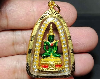 Thai Amulet Pendant, Phra Kaew Morakot, Emerald Buddha King, Good Business, Protect, Charm Pendant, PD230810, Amulet Antique, Free Shipping