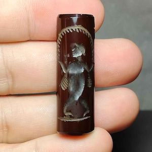 Cuenta de tubo coleccionable, hermoso Intaglio, ágata, piedra roja, hada, ángel, cuenta de sello rodante, BC231012, amuleto antiguo, envío gratis