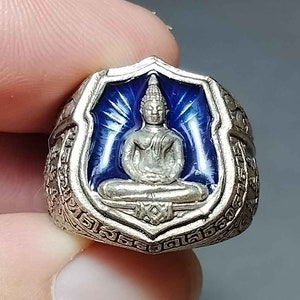 タイのお守りリング、お守り、ルアンポーソートン、金曜日の青、慈悲、偉大なニヨム、平和と幸福、RA240704、送料無料