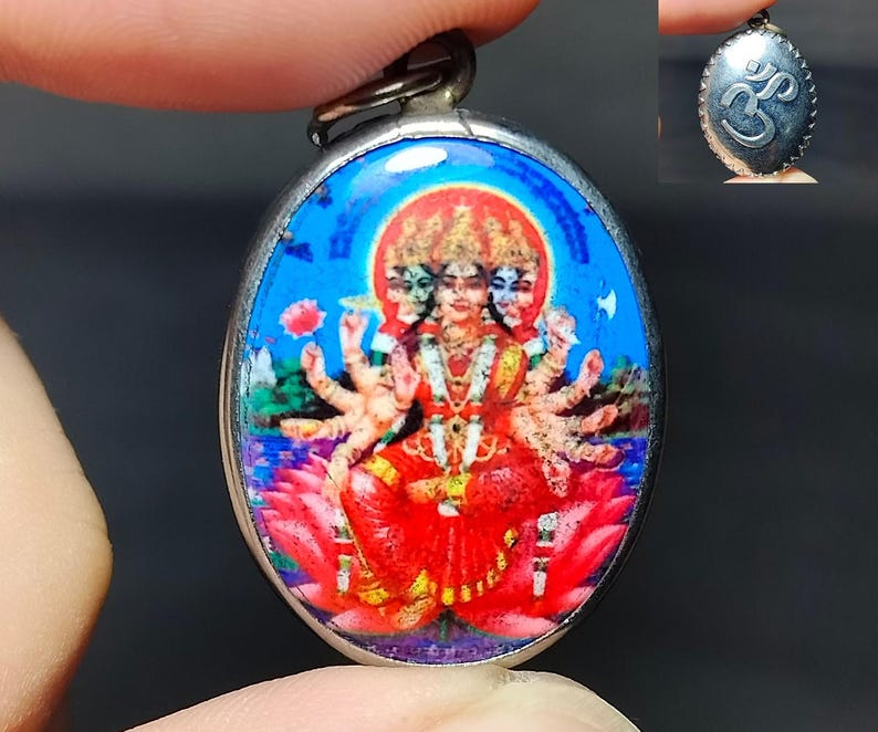 Goddess Gayatri Hindu Locket Pendant, Om Symbol Amulet (free Rope ...