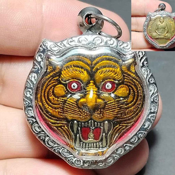 Thai Amulet Pendant, Tiger Head, Muaythai, Buddha Power, LP Pern, Fortune, Prestige, Formidable, PD231002, Amulet Antique, Free Shipping