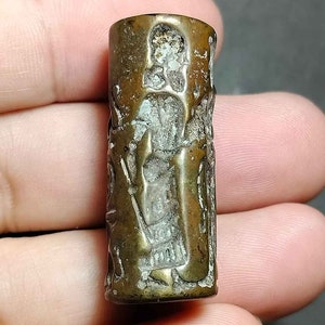 Coleccionable, Único Raro, Cuenta de Tubo de Bronce, Intaglio, Babilónico, León, Giffen, Rodante, Cera de Sello, SC231001, Amuleto Antiguo, Envío Gratis