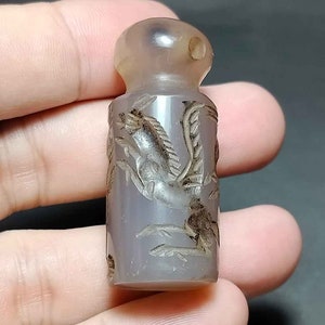 Coleccionable, Hermoso, Único, Piedra, Ágata, Intaglio, Pegaso, Ciervo, Animal, Rodante, Cuentas de tubo, BC240507, Envío gratis