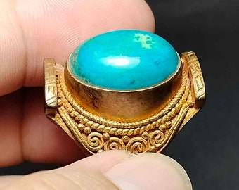 Vintage Tibet-Ring, wunderschön, tibetisch, Türkis, Stein, einzigartiger Ring, Unisex-Ring, Größe 9 US, RT240503, Amulett antik, kostenloser Versand