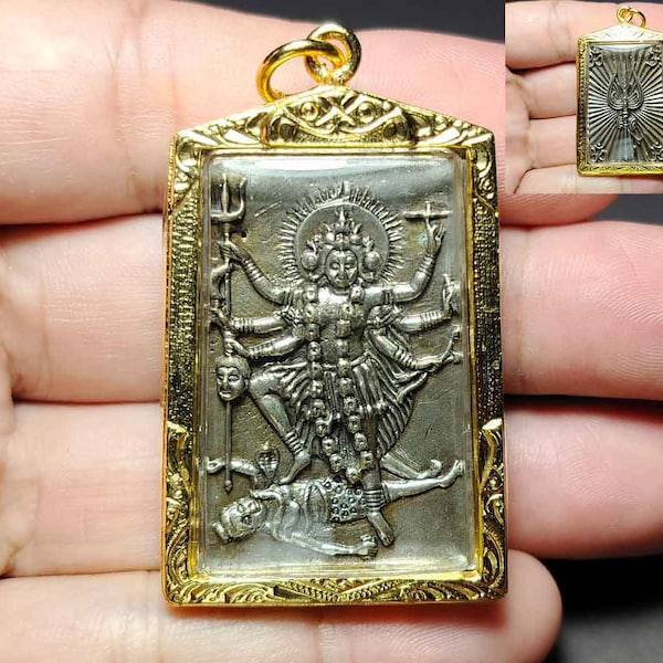 Hindu Pendant, Mae Kali Goddess Of Death, The Trident of Mahathep, Consort Shiva, Power Eliminate Occult, Amulet Antique, Free Shipping