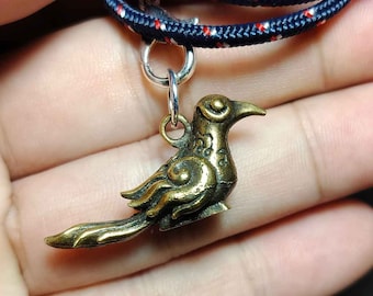 Thai Amulet Pendant, Rope Necklace, Talisman Vintage, Good Lucky, Money, Bird, Salika, PD230801, Amulet Antique, Free Shipping