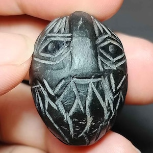 Collectible, Viking Style, Unique, Vintage, Carved, Warrior Face, Agate, Black Stone, Looks Amazing, BC240619, Amulet Antique, Free Shipping