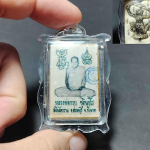 Thai Amulet Pendant, Luang Phor Kuay, Talisman, Hanuman Yantra, Lucky Rich Money Good Luck in Love, PD250834, Free Shipping