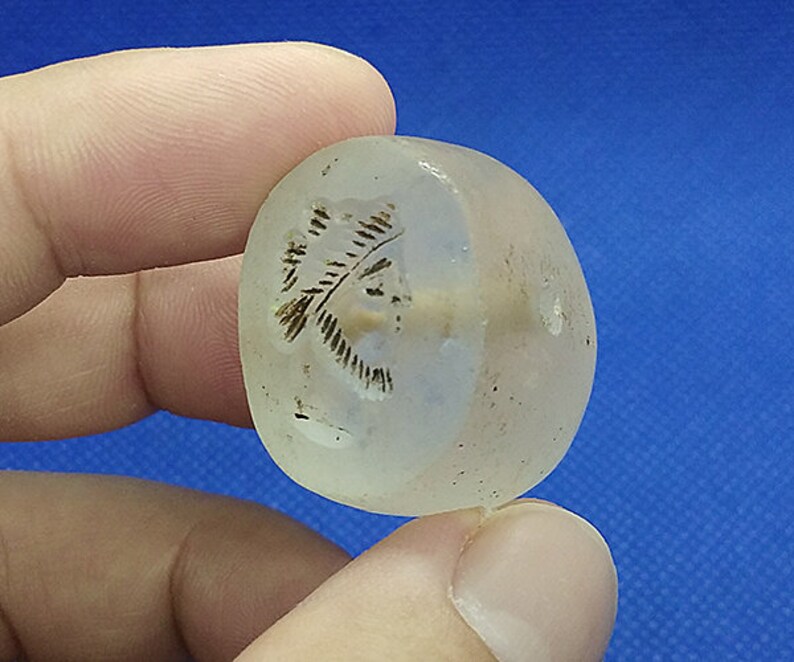 Near Eastern Old Crystal Rock Stone Intaglio Arab Turban Stamp Seal Wax Dome Bead BE637