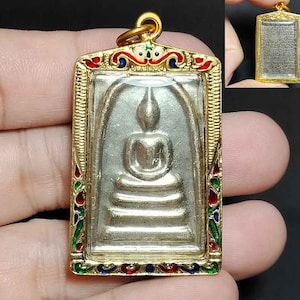 Thai Amulet Pendant, Holy Buddha, Phra Somdej, Behind, The Incantation Chinabunchorn, Good Luck, Wealth, PDA22, Free Shipping