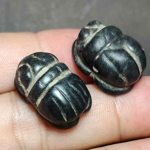 2 Pcs, Collectible, Egypt Style, Good Luck, Black Stone, Carved