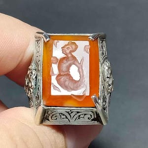 Karneol Achat Silber Ring, Intaglio Krieger, Größe 8, antikes Amulett