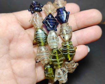 Vintage Asian Mosaic Glass Fish Beads, Amulet Collectible