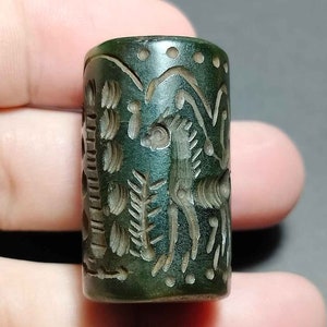 Collectible, mooi, uniek, groene steen, agaat, diepdruk, krijger, sfinx, dier, rollend, buiskraal, amulet antiek, gratis verzending
