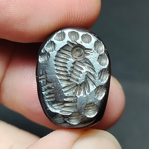 Verzamelbare kraal, unieke zeldzame kraal uit het Nabije Oosten, hematiet, zwarte steen, diepdruk, slang, zegelwas, BC241005, antieke amulet, gratis verzending
