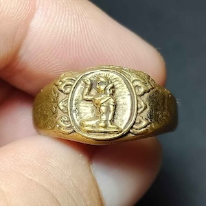 Pierścień Tajski Amulet, Tajska Sztuka, Unikatowy Rzadki, Nang Kwak, Wezwanie Bogactwa, Powodzenia, Brąz, Kobieta, Pierścień Unisex, RA240810, Darmowa Wysyłka