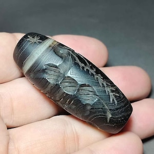 Colecionável, Pedra Preta Antiga, Ágata, Intaglio, Veado, Pássaro, Animal, Rolamento, Selo de Selo, Conta de Tubo, BC240421, Frete Grátis