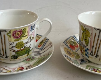 My Garden Roy Krikham Lot de 2 grandes tasses de petit-déjeuner et soucoupes en porcelaine fine