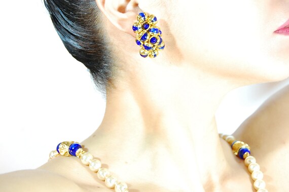 Black Beaded Statement Collar Necklace Vintage 50s 60s Monette of Paris Golden Amber