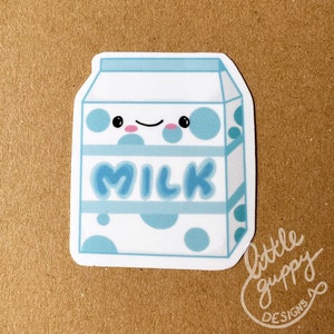 Cute happy milk carton glossy, vinyl sticker for your water bottle, laptop, phone case, sketchbook, journal, etc.