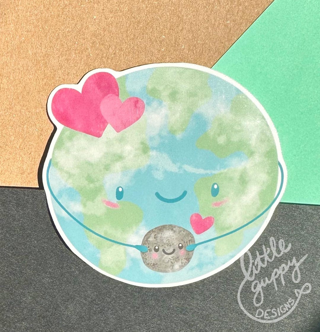 Earth Moon Friends Kawaii Vinyl Sticker Water Resistant Good for ...