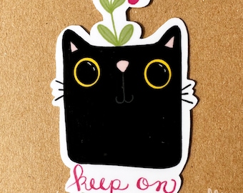 Keep on Growing Black Kitty Vinyl Sticker - Water Resistant