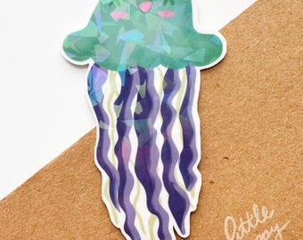 Holographic Blue Jellyfish Glossy Vinyl Sticker