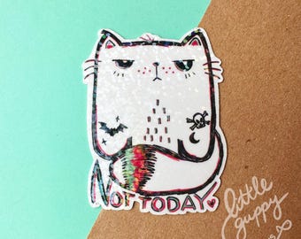 Holographic Grumpy Cat Vinyl Sticker: Water Resistant Good for Water Bottle Laptop Sketchbook