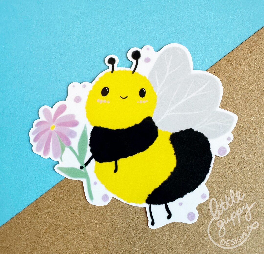 Happy Bumble Bee Glossy Vinyl Sticker: Good for Water Bottle Laptop ...
