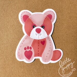 Pink teddy bear glossy vinyl water resistant sticker for laptops, sketchbooks, phone cases, journals, etc.
