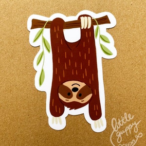 Upside down hanging sloth glossy, vinyl sticker for your water bottle, laptop, phone case, sketchbook, journal, etc.
