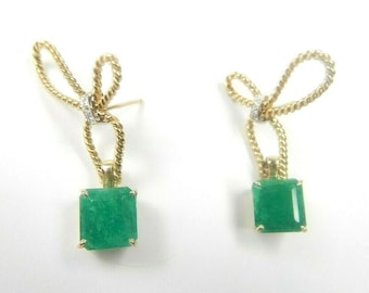 Colombian Emerald & Diamond Earrings 6.56 TCW 18K Yellow Gold Fine Jewelry Muzo Mines